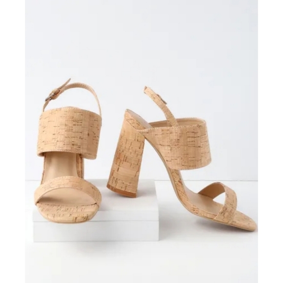 cork high heel sandals